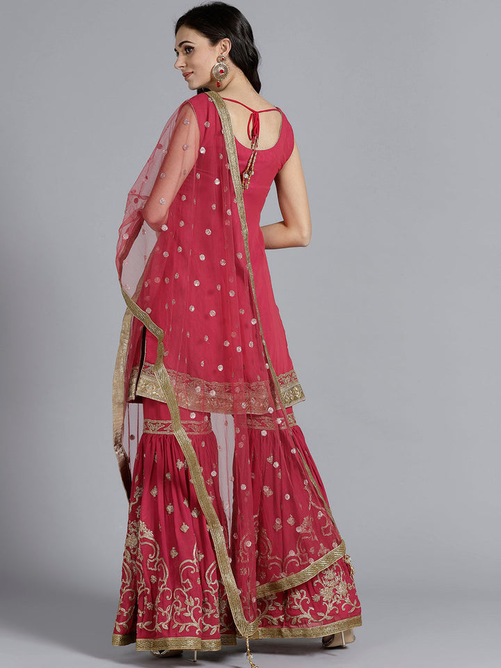 Kundan Embellished Zari Embroidered Sharara Kurta Set