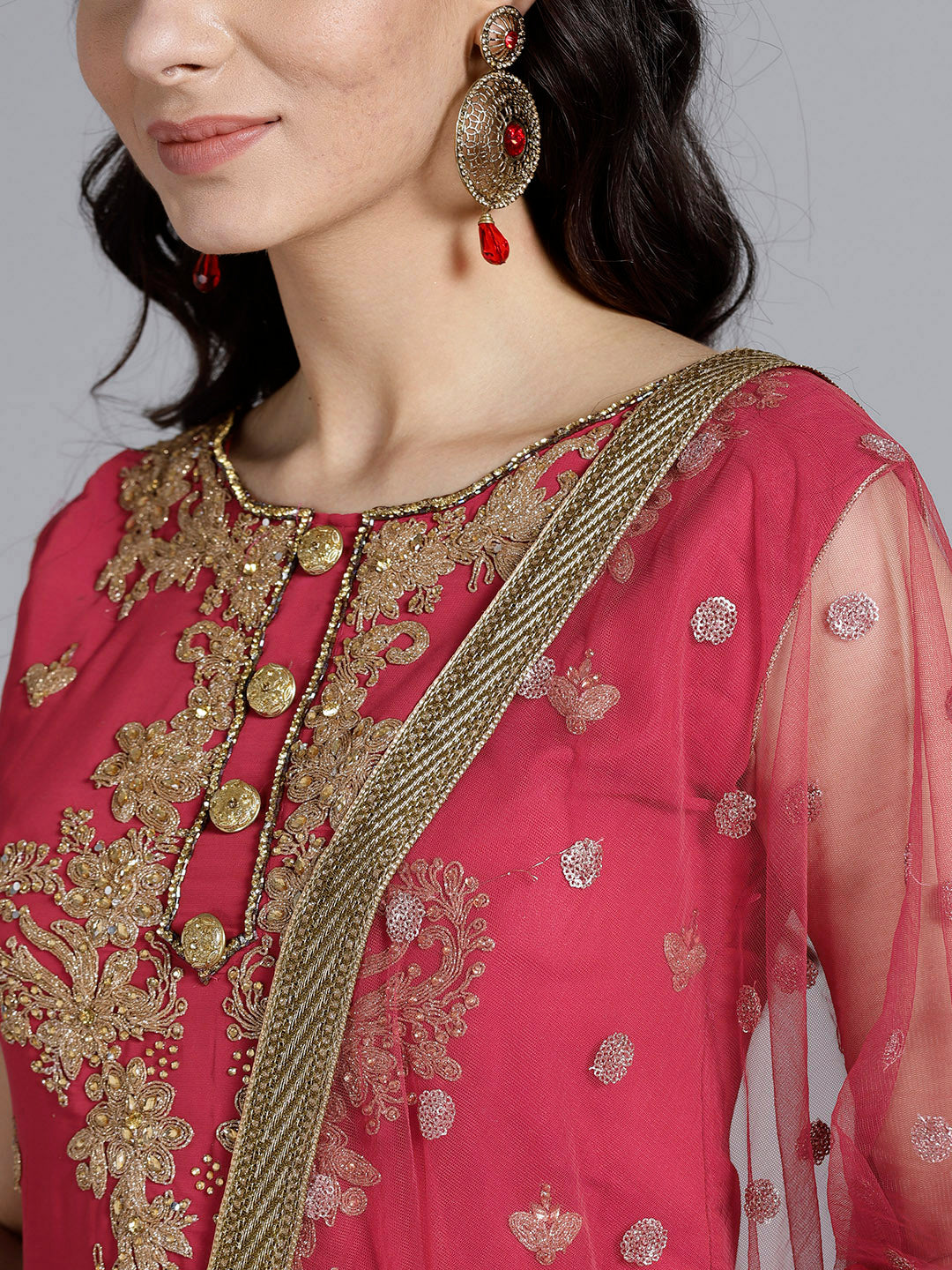 Kundan Embellished Zari Embroidered Sharara Kurta Set