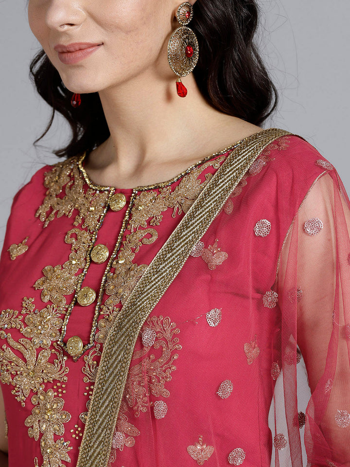 Kundan Embellished Zari Embroidered Sharara Kurta Set