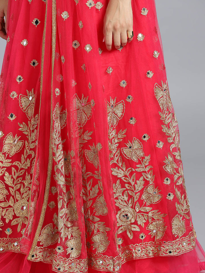 Layered Embroidered Gown with Mirror Embellishments