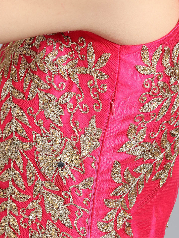 Layered Embroidered Gown with Mirror Embellishments