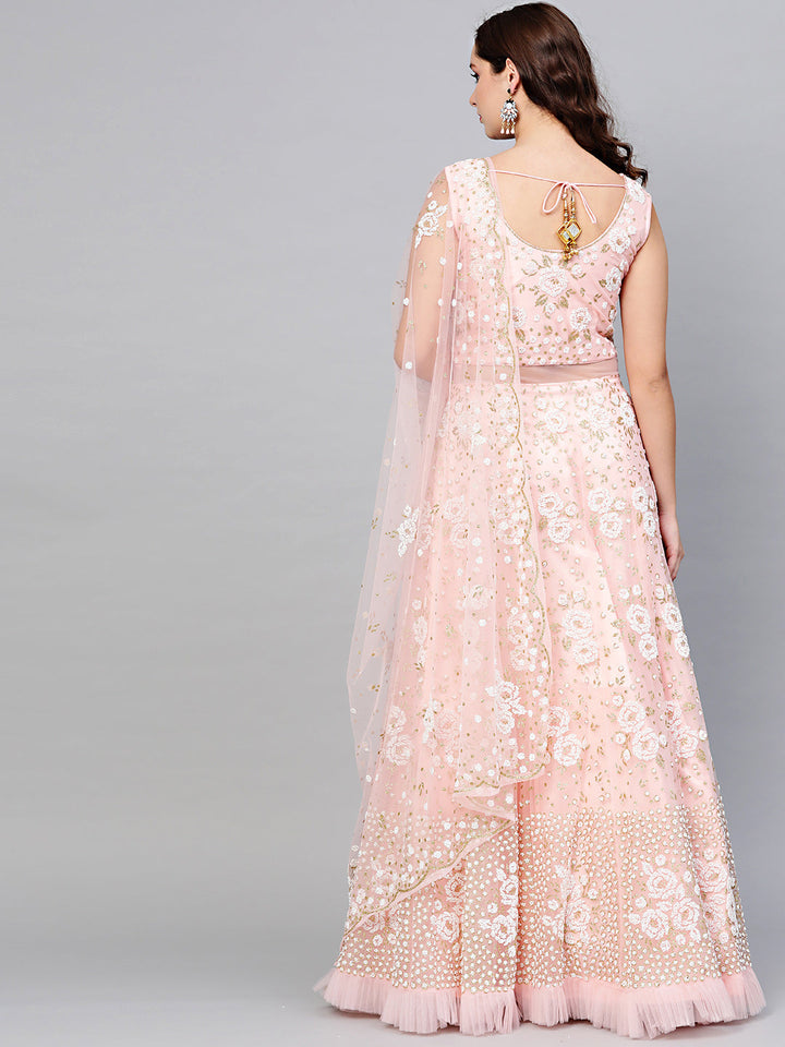 Pearl embellished Cocktail Gown with Ruffled Hemline
