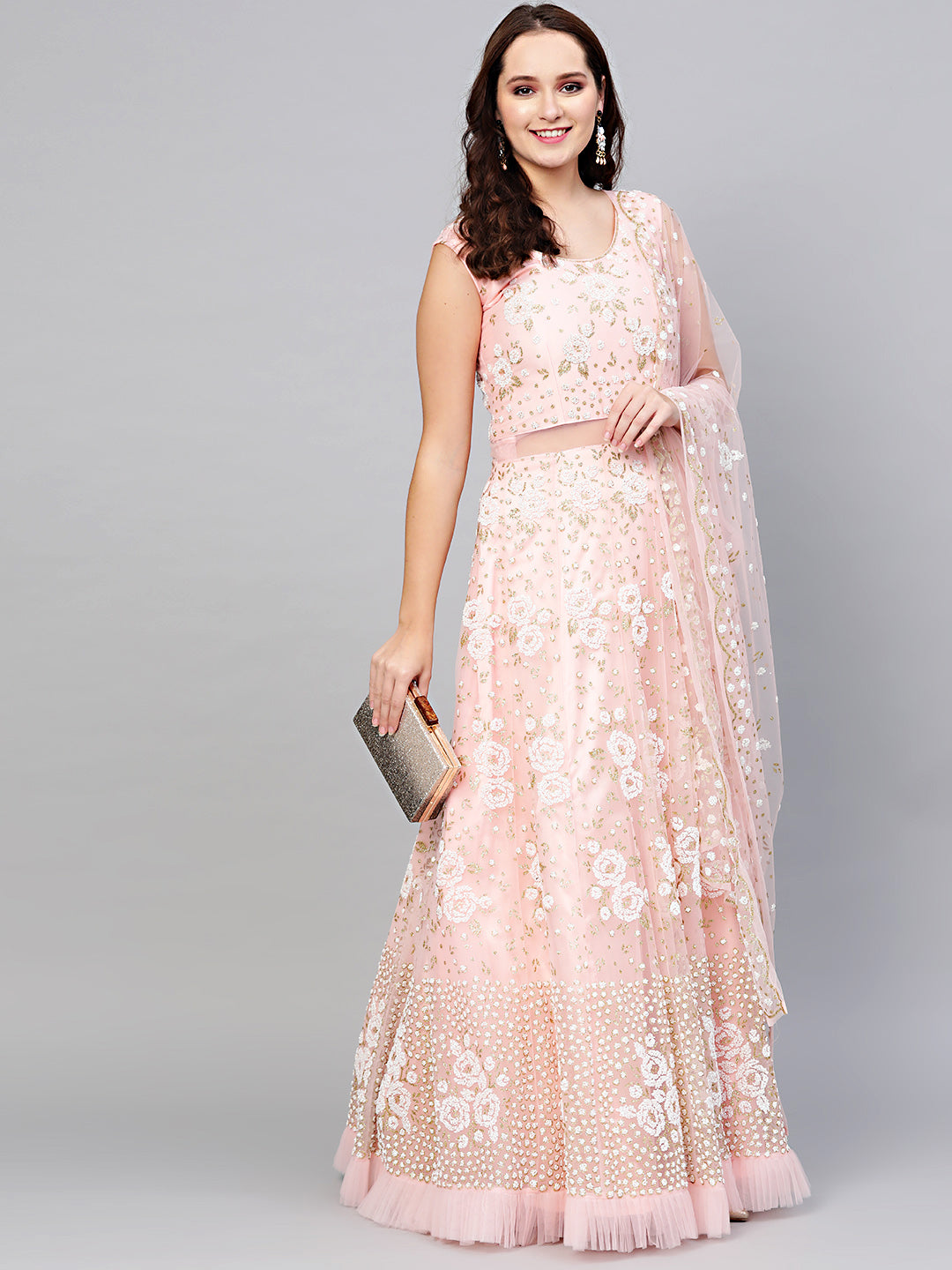 Pearl embellished Cocktail Gown with Ruffled Hemline