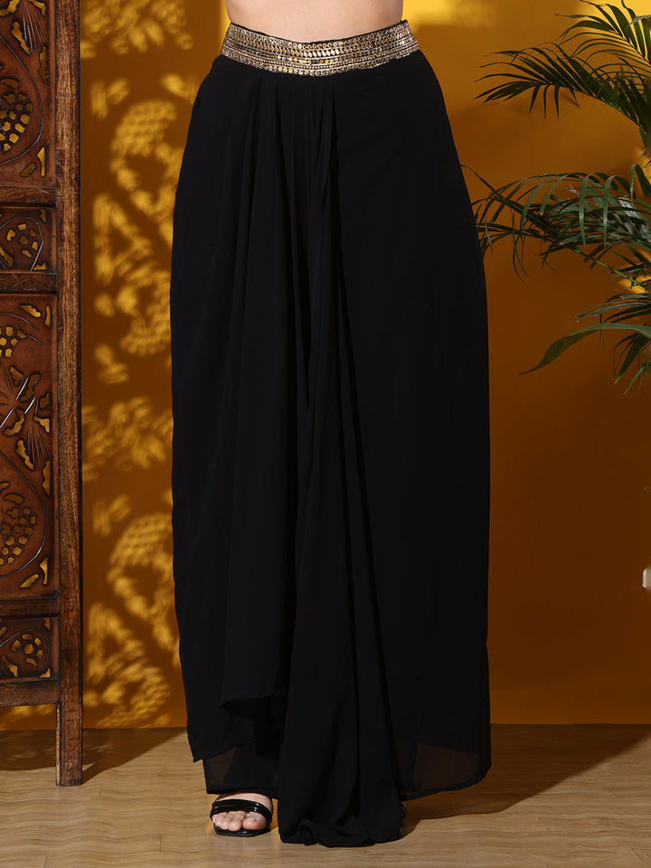 Tasseled Indo-western Crop-Top Set with Floral Print Shrug