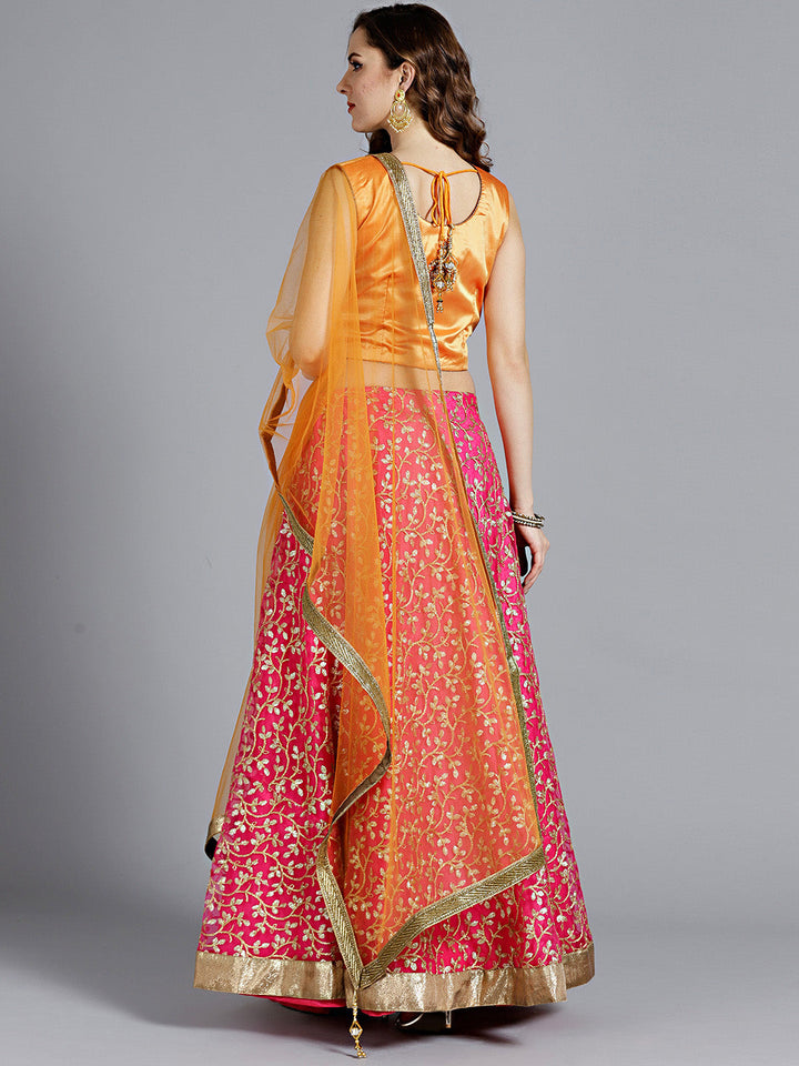 Embroidered Lehanga with Contrast Zircon Embellished Choli