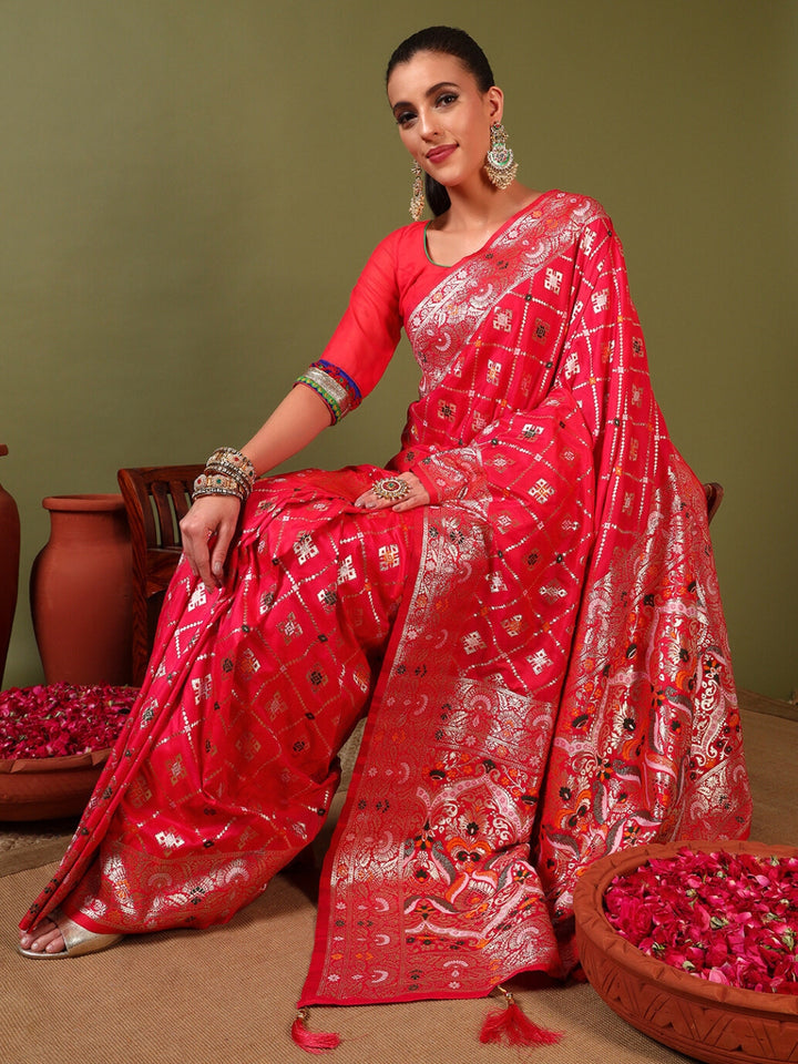Chhabra 555 Traditional Banarasi Handloom Gharchola Patola Silk Saree with Gold Meenakari Weaving 