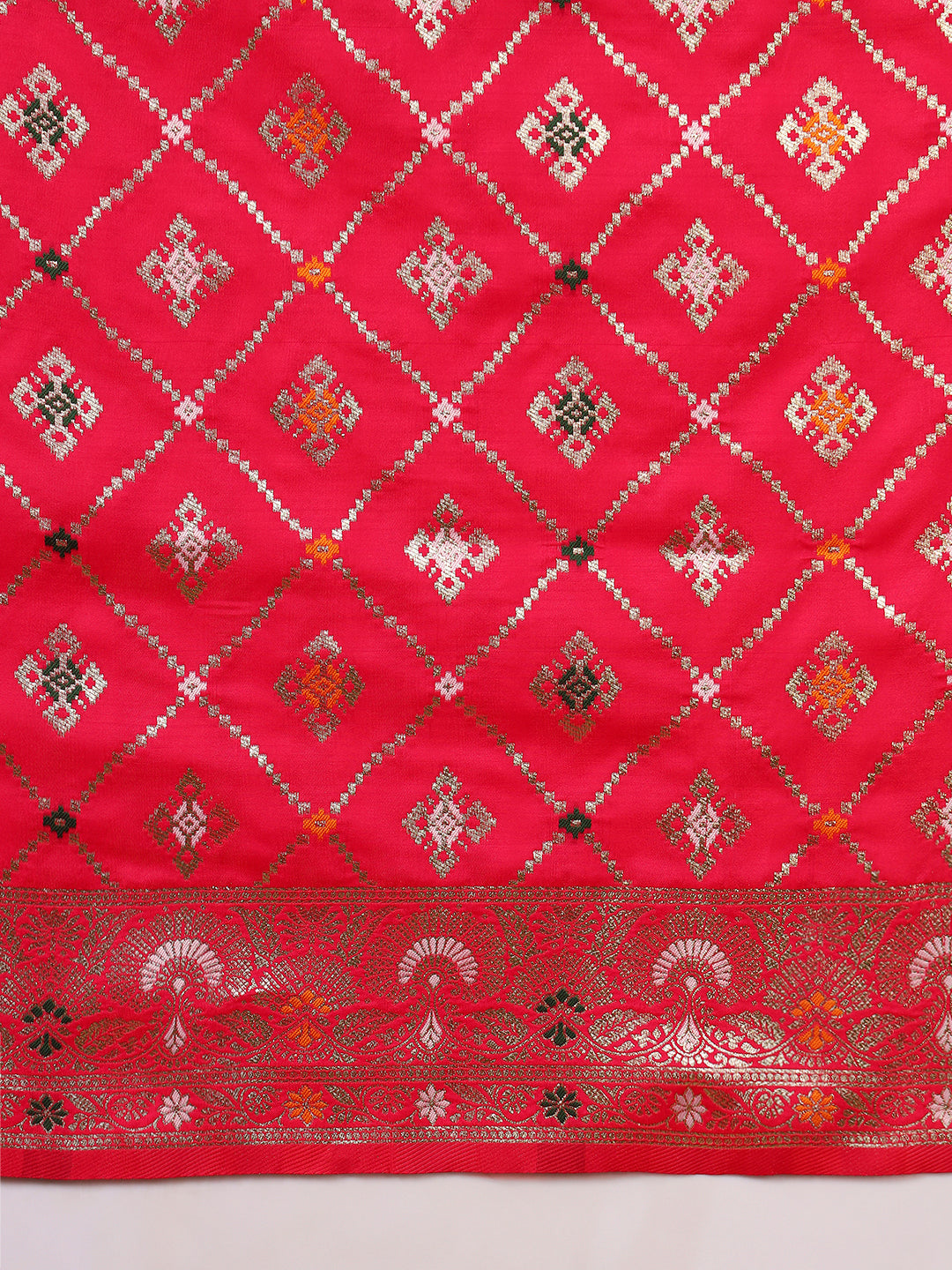 Traditional Banarasi Handloom Gharchola Patola Silk Saree with Gold Meenakari Weaving