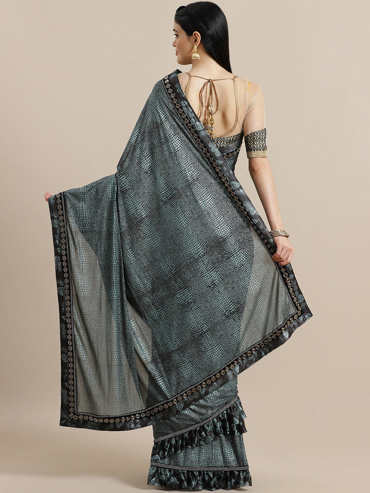 Ruffled French Crepe Embossed Saree