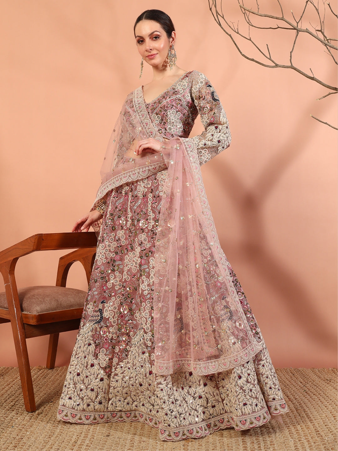 Chhabra 555 Peacock Theme Multi thread, Zardozi Embroidery Lehenga Choli Set & Scalloped Dupatta