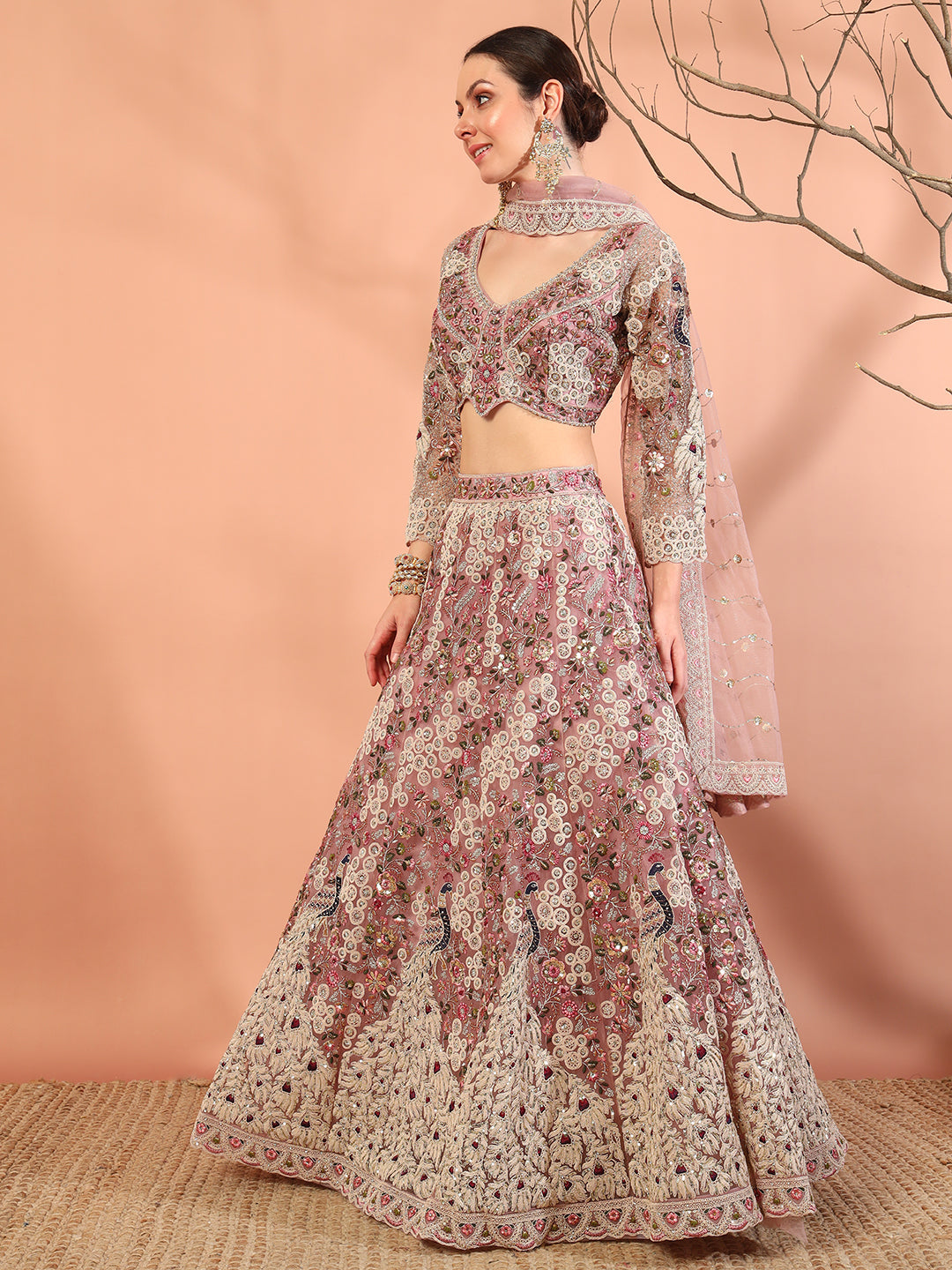 Chhabra 555 Peacock Theme Multi thread, Zardozi Embroidery Lehenga Choli Set & Scalloped Dupatta