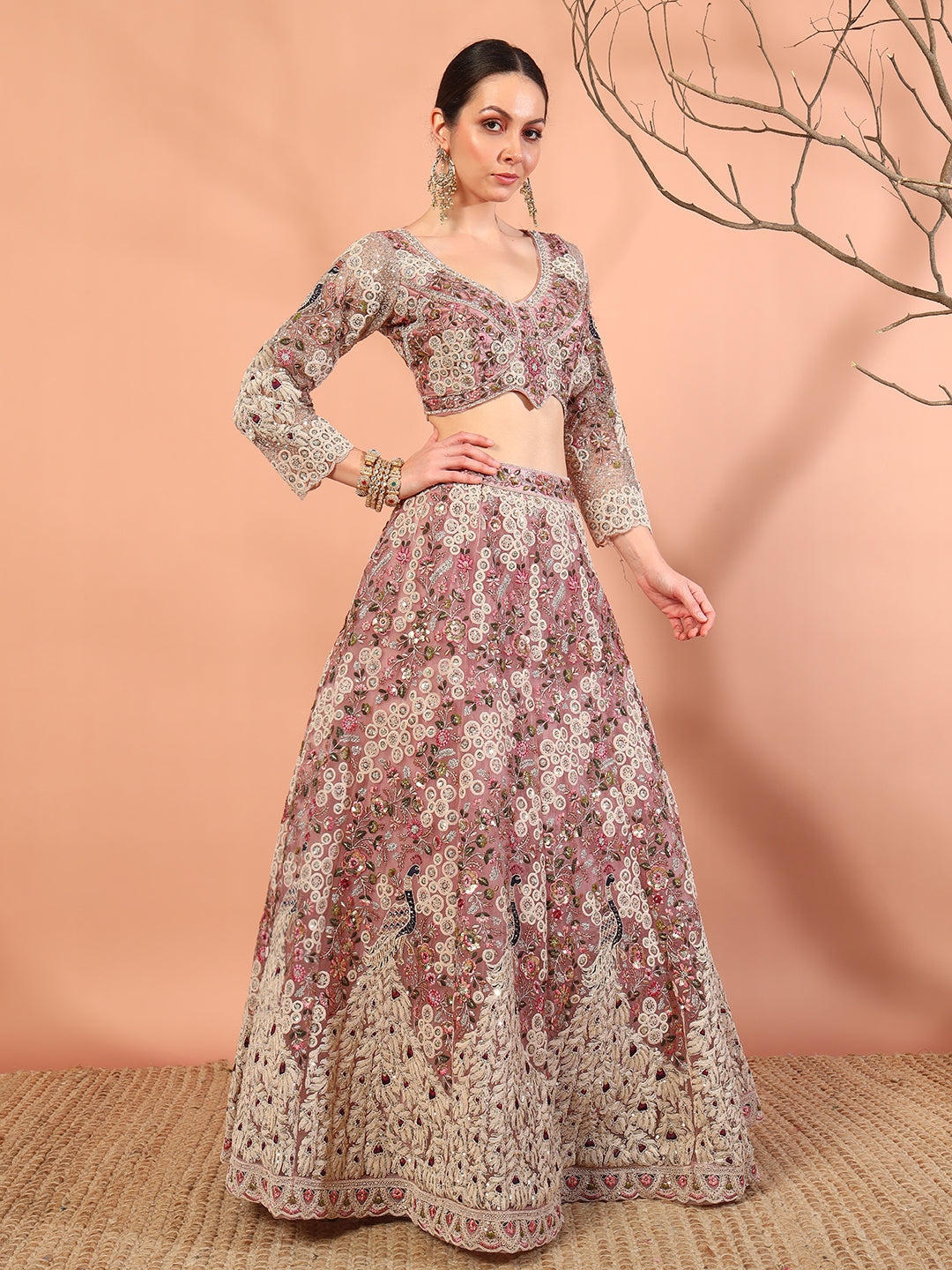 Chhabra 555 Peacock Theme Multi thread, Zardozi Embroidery Lehenga Choli Set & Scalloped Dupatta