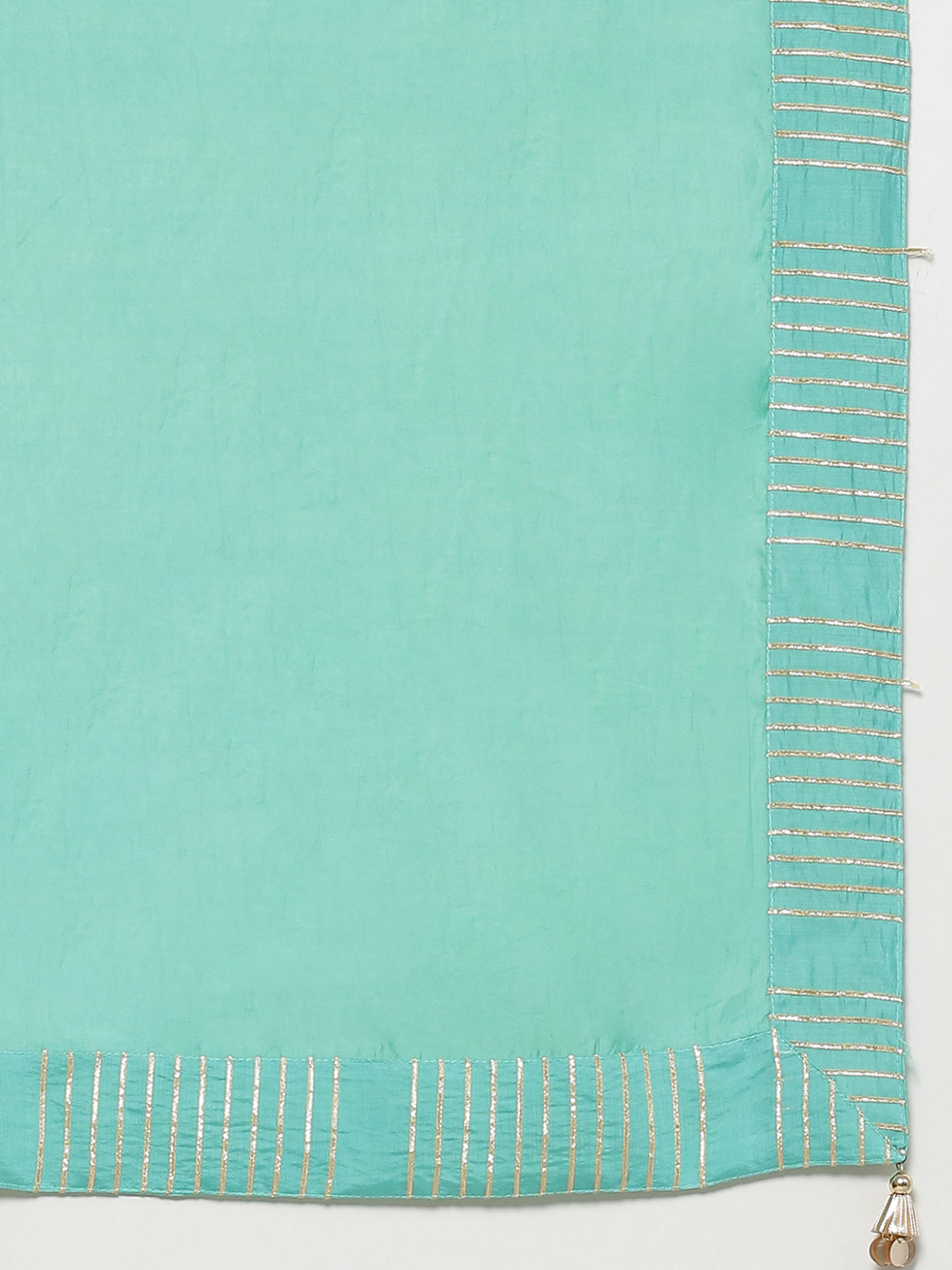 Made to Measure Teal Green Cotton Gotta Patti Geomectrical Embroidery Kurta, Readymade Sharara Set with Cotton Dupatta