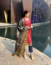 Colorblocked Banarasi Silk Suit Dupatta with Floral Meenakari Weaving