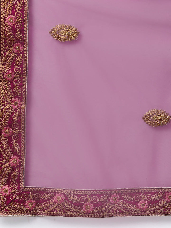 Magenta Velvet Bridal Semi-Stitched Lehenga Set with Gold Zari & Pearl Heavy Embroidery