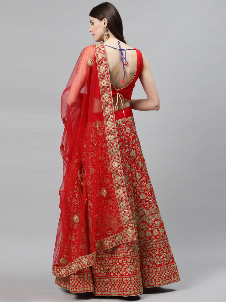 Bridal Semi-stitched Lehenga Set with Mughal Motif Embroidery & Crystal Embellishments
