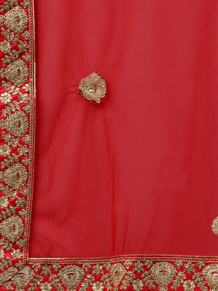Bridal Semi-stitched Lehenga Set with Mughal Motif Embroidery & Crystal Embellishments