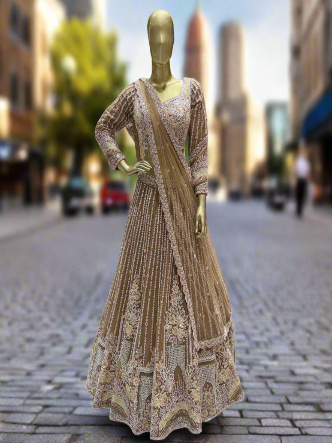 Mocha Brown Embroidered Readymade Lehenga