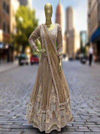 Mocha Brown Embroidered Readymade Lehenga