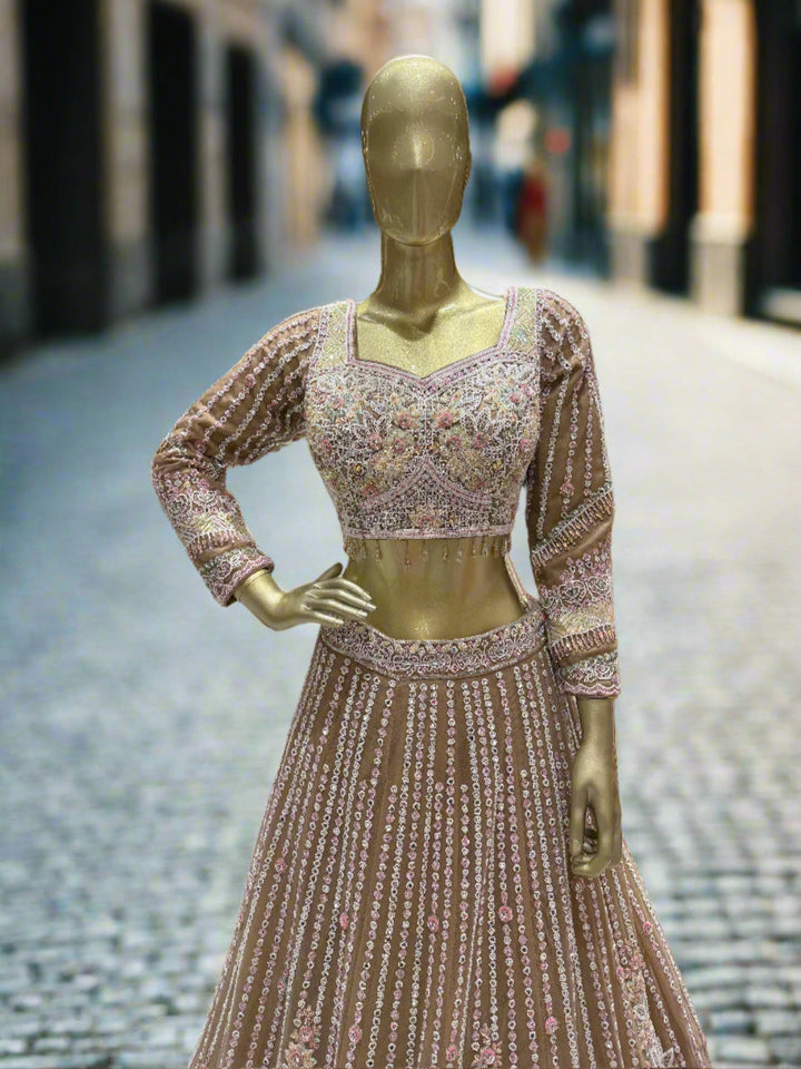 Mocha Brown Embroidered Readymade Lehenga