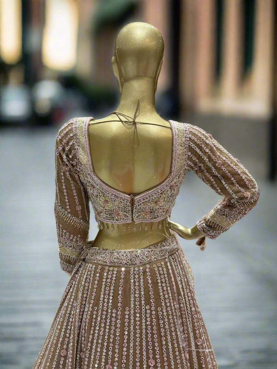 Mocha Brown Embroidered Readymade Lehenga