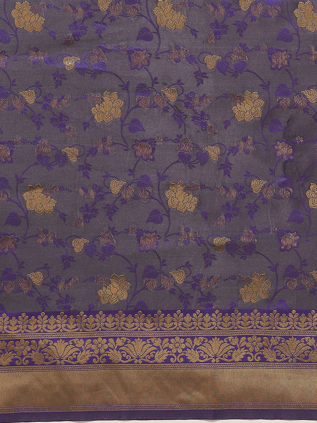 Purple and Black Banarasi Jamdani Handloom Silk Saree & Zari Floral Motifs
