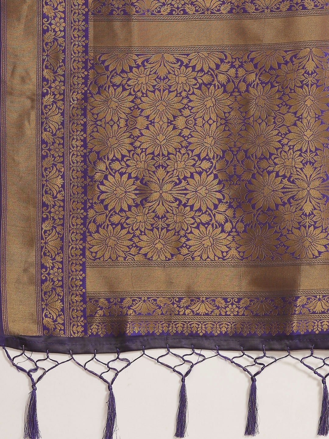 Purple and Black Banarasi Jamdani Handloom Silk Saree & Zari Floral Motifs