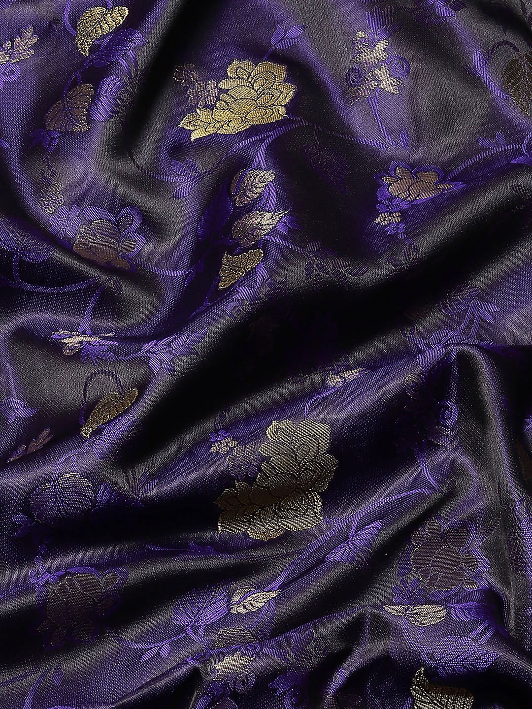Purple and Black Banarasi Jamdani Handloom Silk Saree & Zari Floral Motifs
