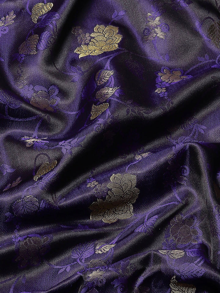 Purple and Black Banarasi Jamdani Handloom Silk Saree & Zari Floral Motifs