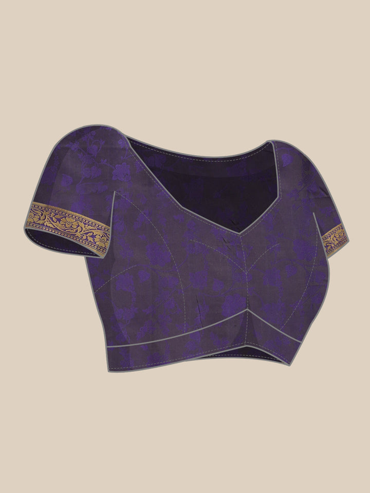 Purple and Black Banarasi Jamdani Handloom Silk Saree & Zari Floral Motifs
