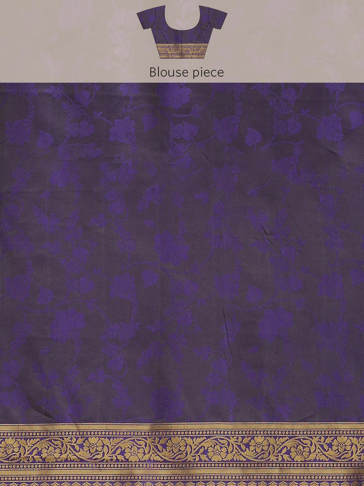 Purple and Black Banarasi Jamdani Handloom Silk Saree & Zari Floral Motifs