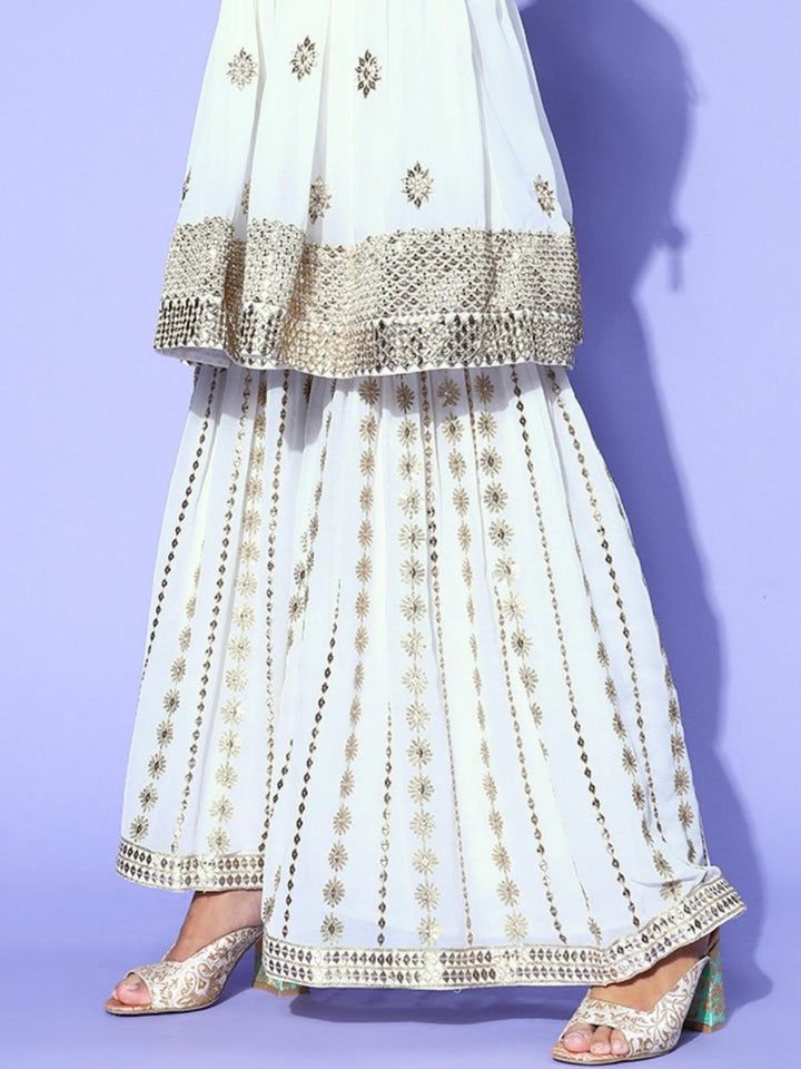 Cream Sequin & Zari Embroidered Peplum Kurta Sharara Set
