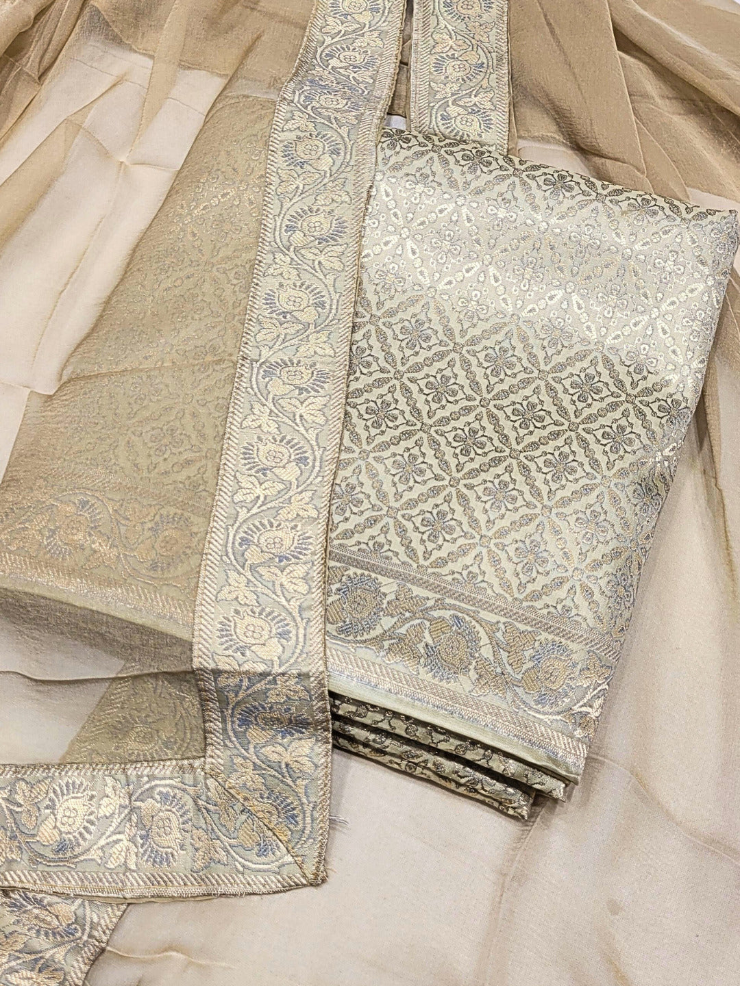Chhabra 555 Banarasi Brocade Unstitched Suit Dupatta with Flowy Chiffon Dupatta & Intricate weaving