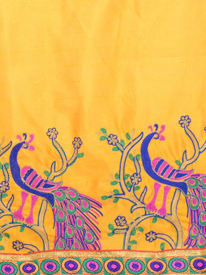 Mustard Yellow & Peach-Coloured Art Silk Woven Design Saree