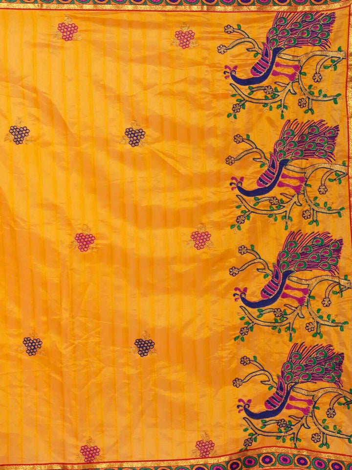 Mustard Yellow & Peach-Coloured Art Silk Woven Design Saree