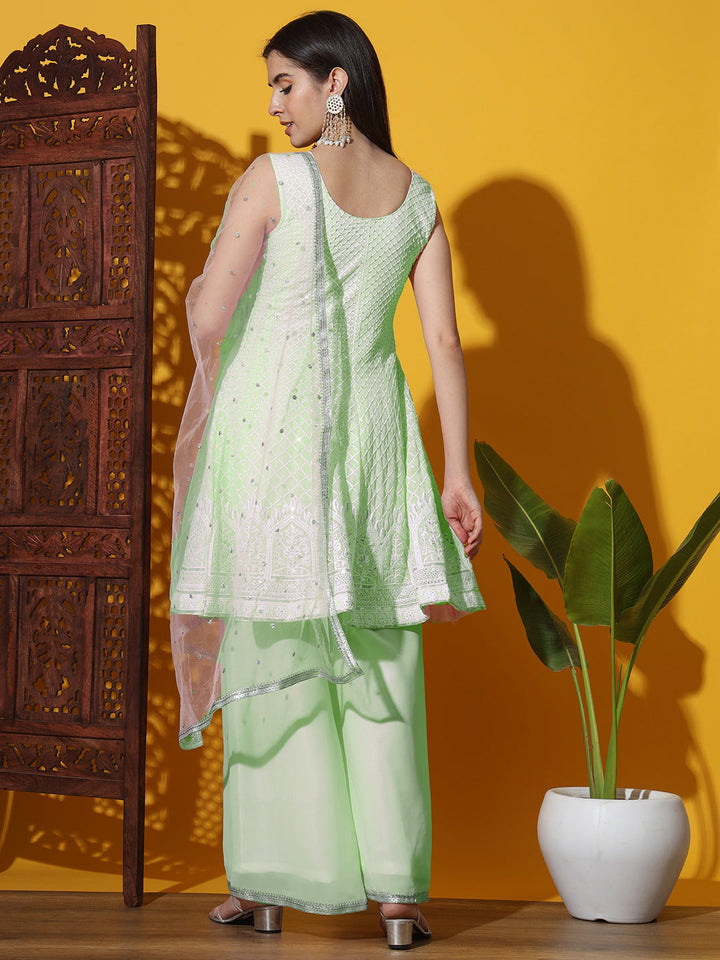 Pastel Peplum KaLidar Kurta Set with Pearl Bead Embellished Neckline