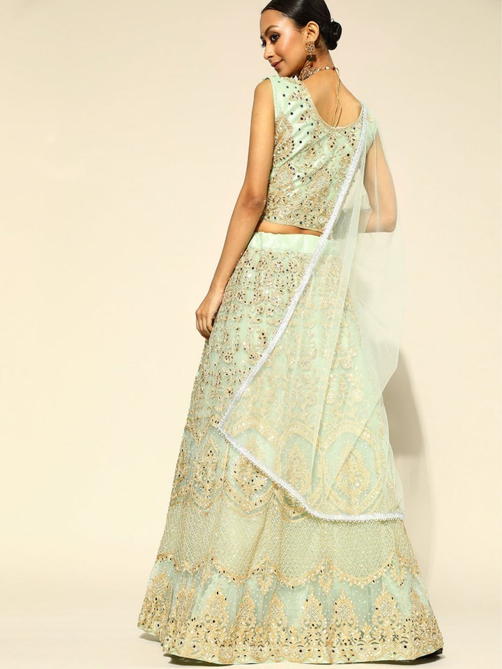 Sea Green Kalidar Mirror & Zari Work Lehanga Choli Set