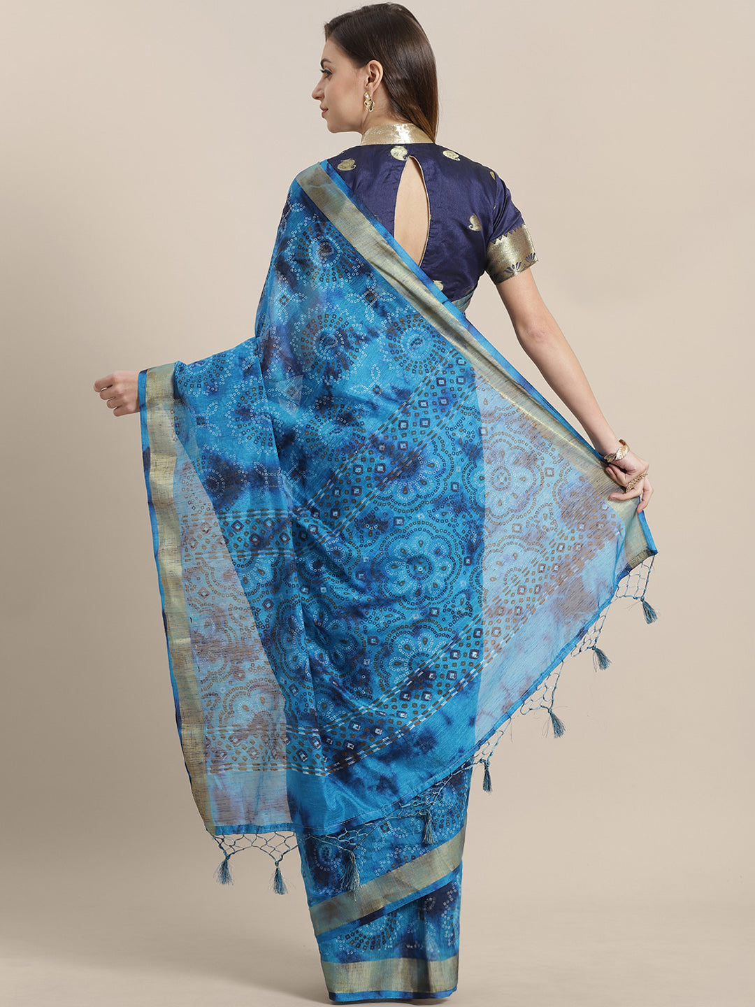 Chanderi Bandhej Print Saree with Zari Border