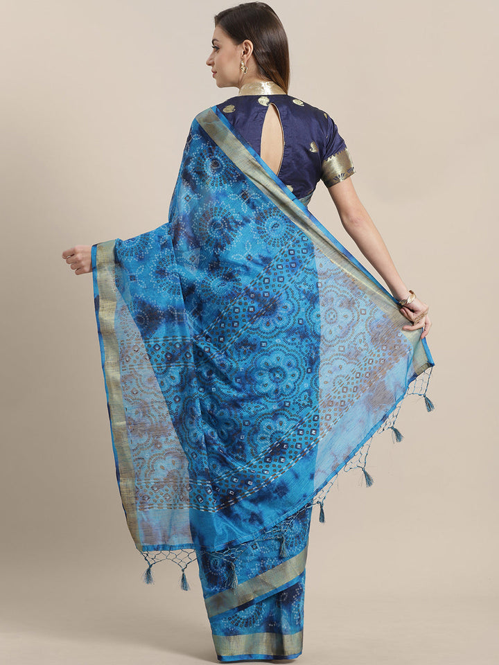 Chanderi Bandhej Print Saree with Zari Border