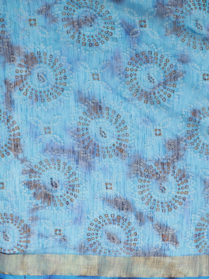 Chanderi Bandhej Print Saree with Zari Border