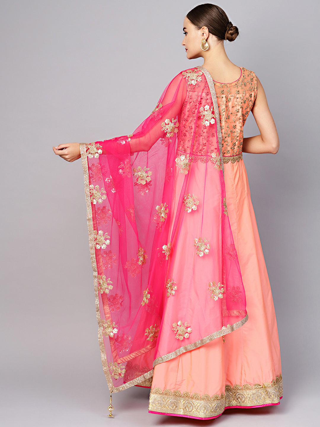 Zari Embroiderd Flared Anarkali Suit with Sequinned Dupatta