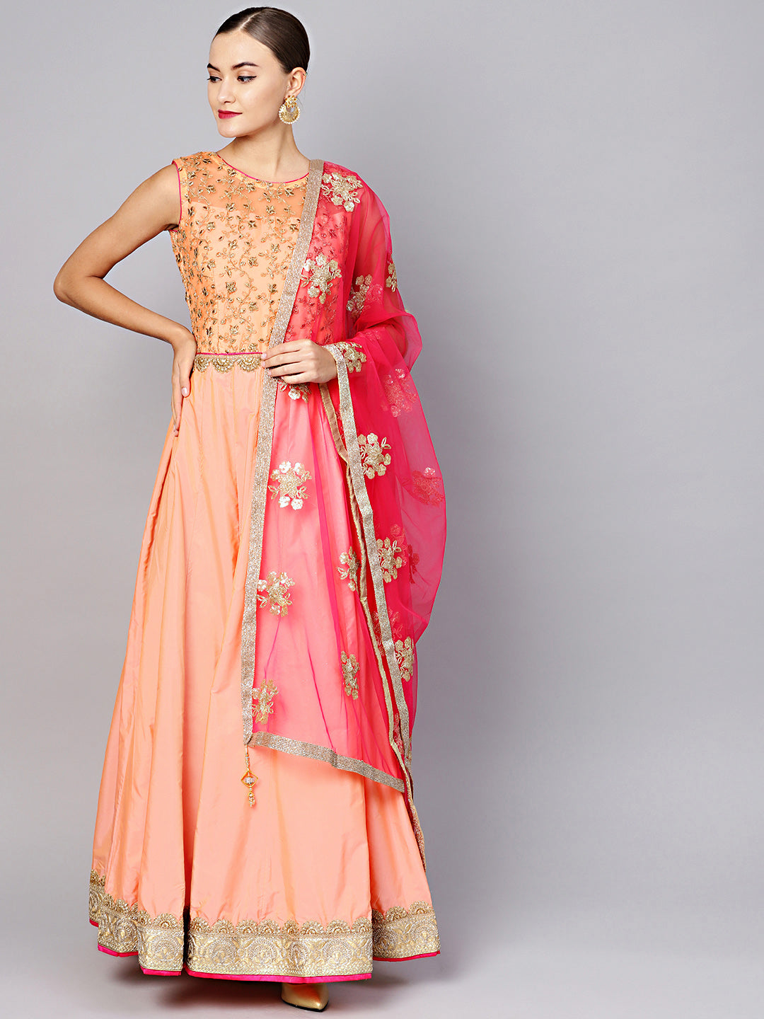 Zari Embroiderd Flared Anarkali Suit with Sequinned Dupatta
