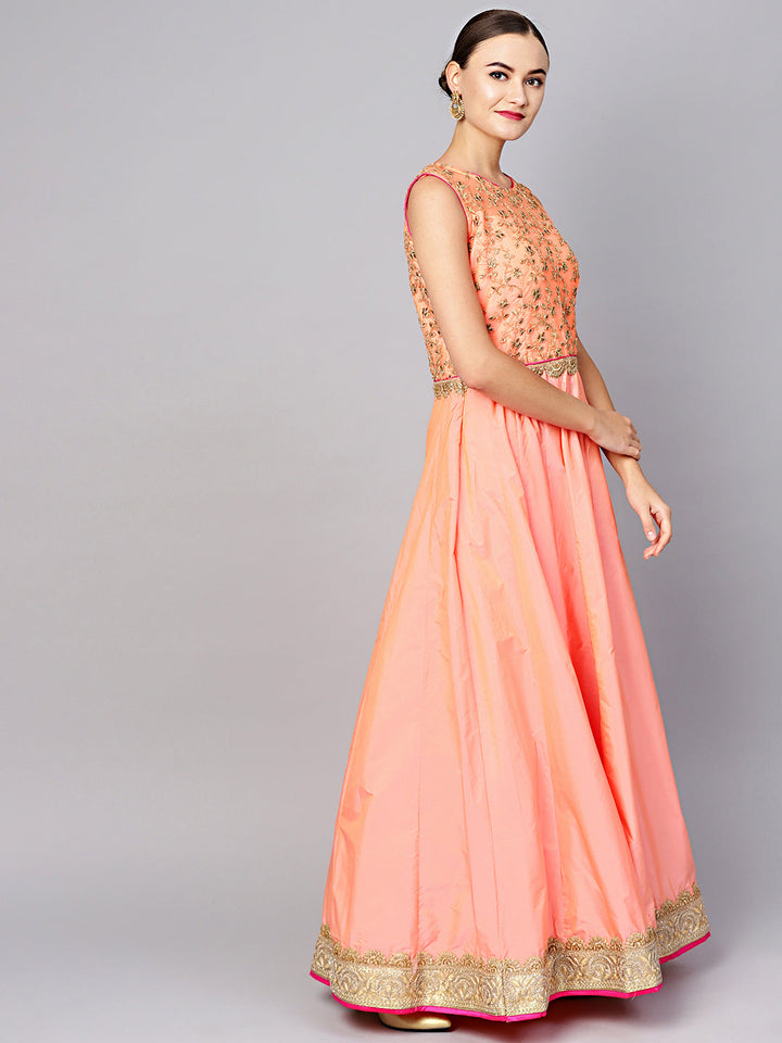 Zari Embroiderd Flared Anarkali Suit with Sequinned Dupatta