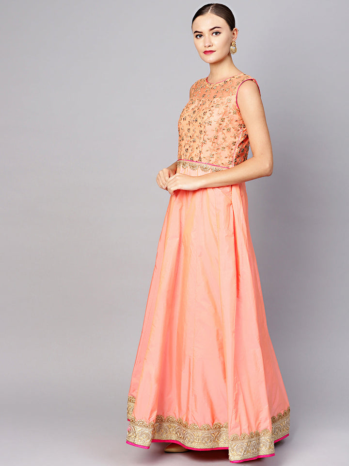 Zari Embroiderd Flared Anarkali Suit with Sequinned Dupatta