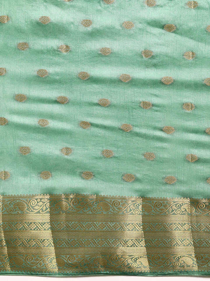 Pista Green Woven Embellished Ethnic Border Mysore Silk Handloom Saree