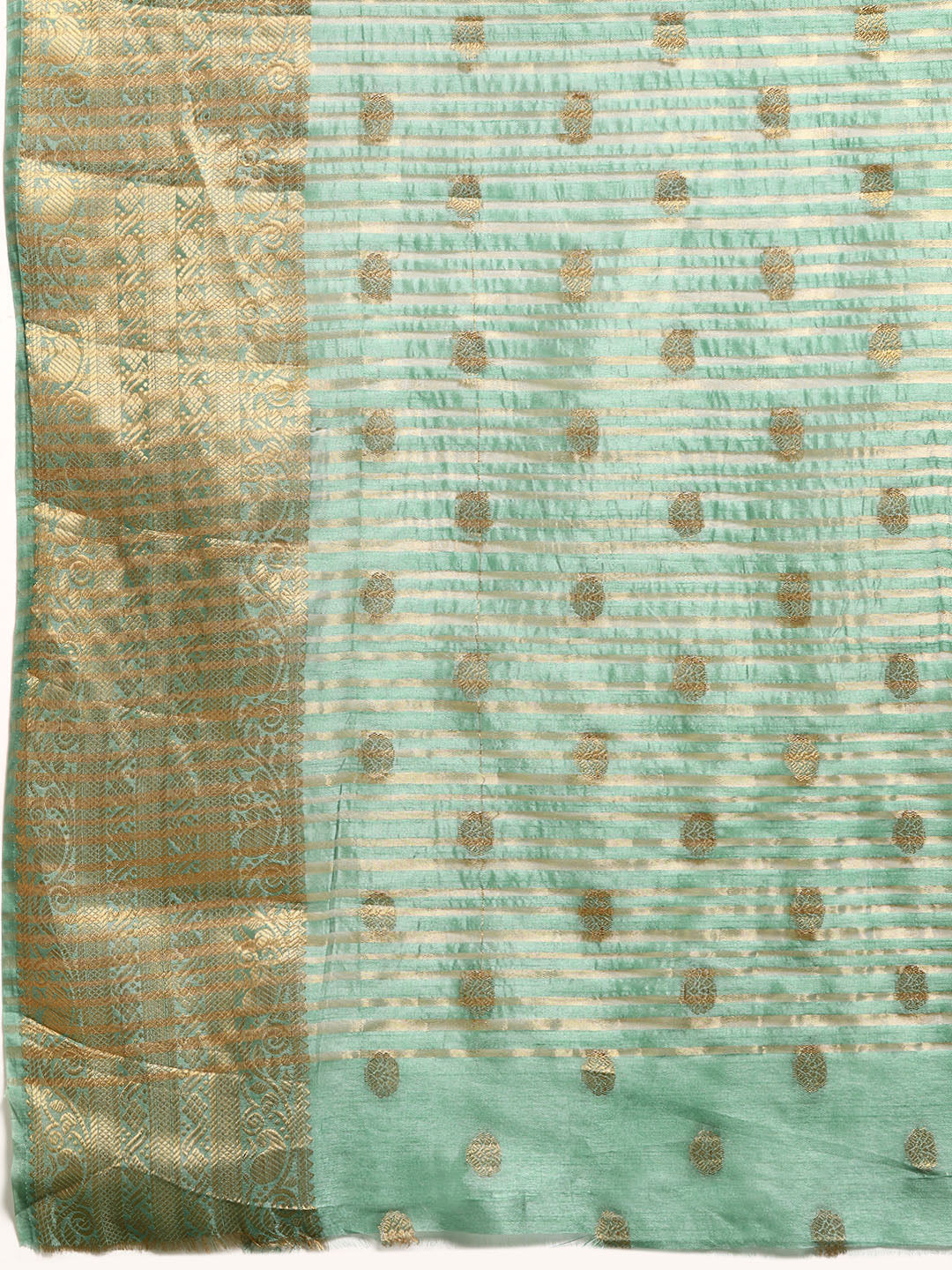 Pista Green Woven Embellished Ethnic Border Mysore Silk Handloom Saree
