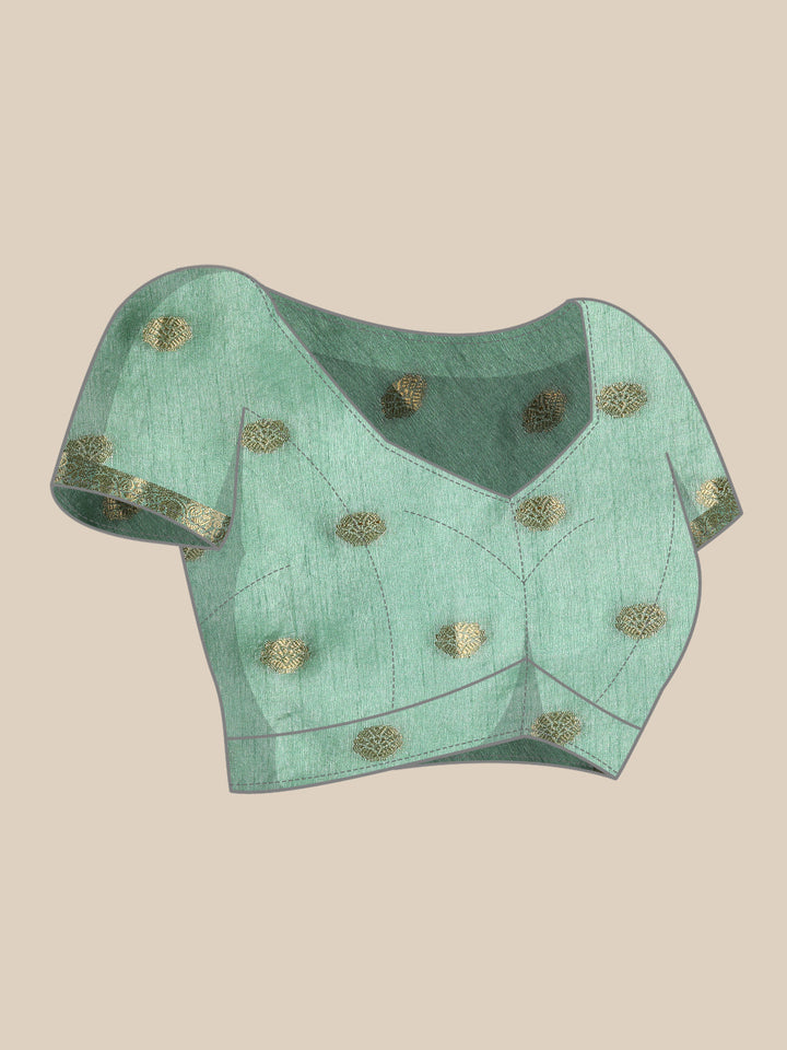 Pista Green Woven Embellished Ethnic Border Mysore Silk Handloom Saree