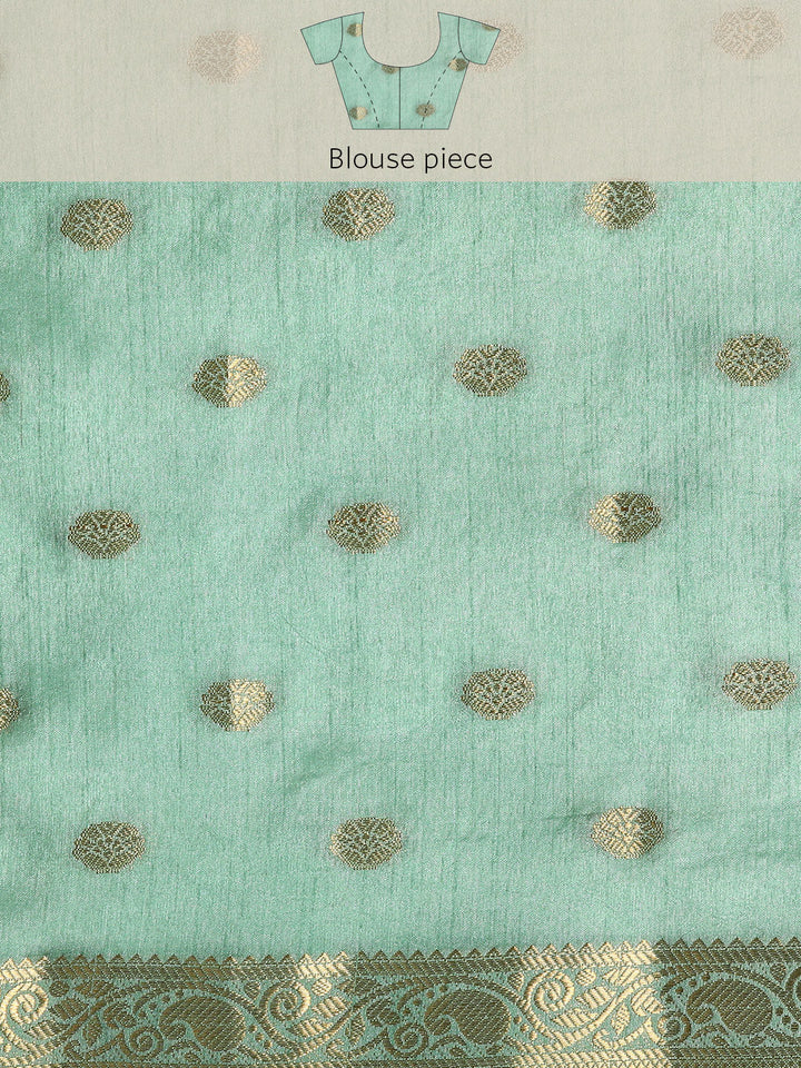 Pista Green Woven Embellished Ethnic Border Mysore Silk Handloom Saree
