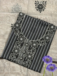 Striped South Cotton Sequinned Unstitched Suit with Floral Resham Embroidery