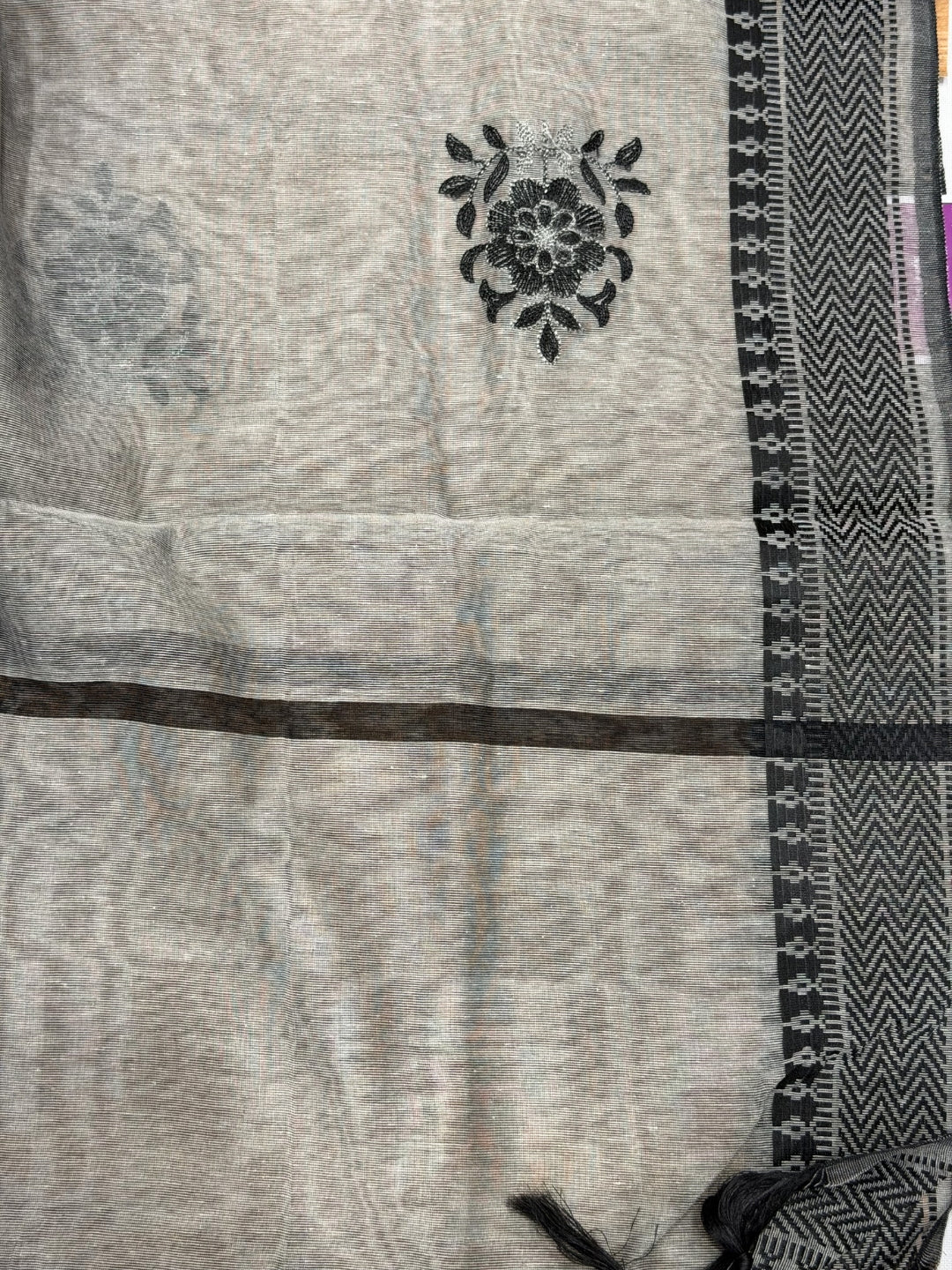Striped South Cotton Sequinned Unstitched Suit with Floral Resham Embroidery