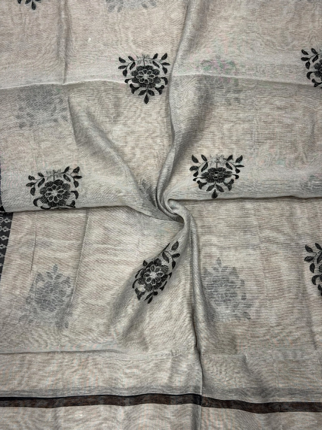 Striped South Cotton Sequinned Unstitched Suit with Floral Resham Embroidery